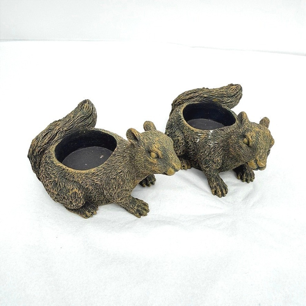 Squirrel Votive Candle Holder Resin Figurine SET of 2 Woodland Forest Animals